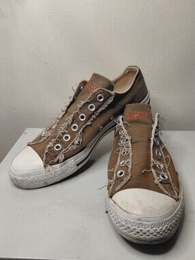 Converse Olive Brown Frayed Low-Top Slip-On Sneakers
